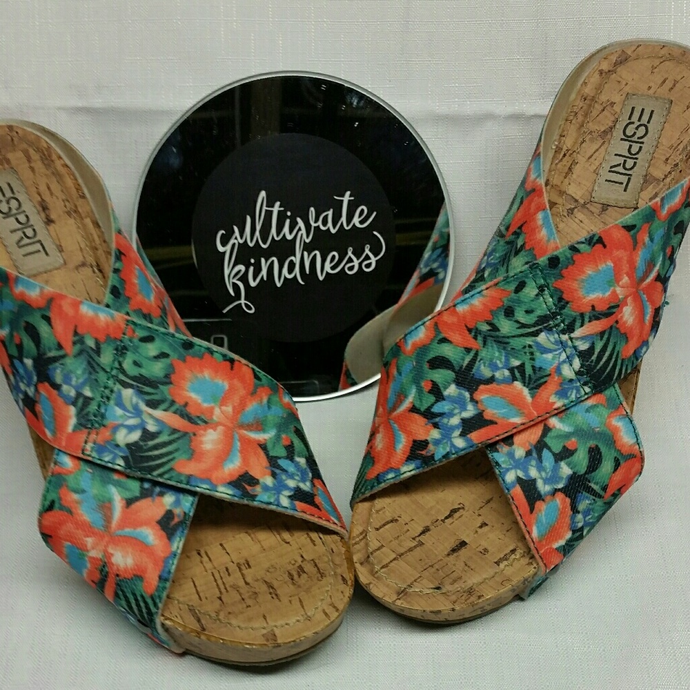 Women's ESPRIT Floral Open Toe Wedges Size 8